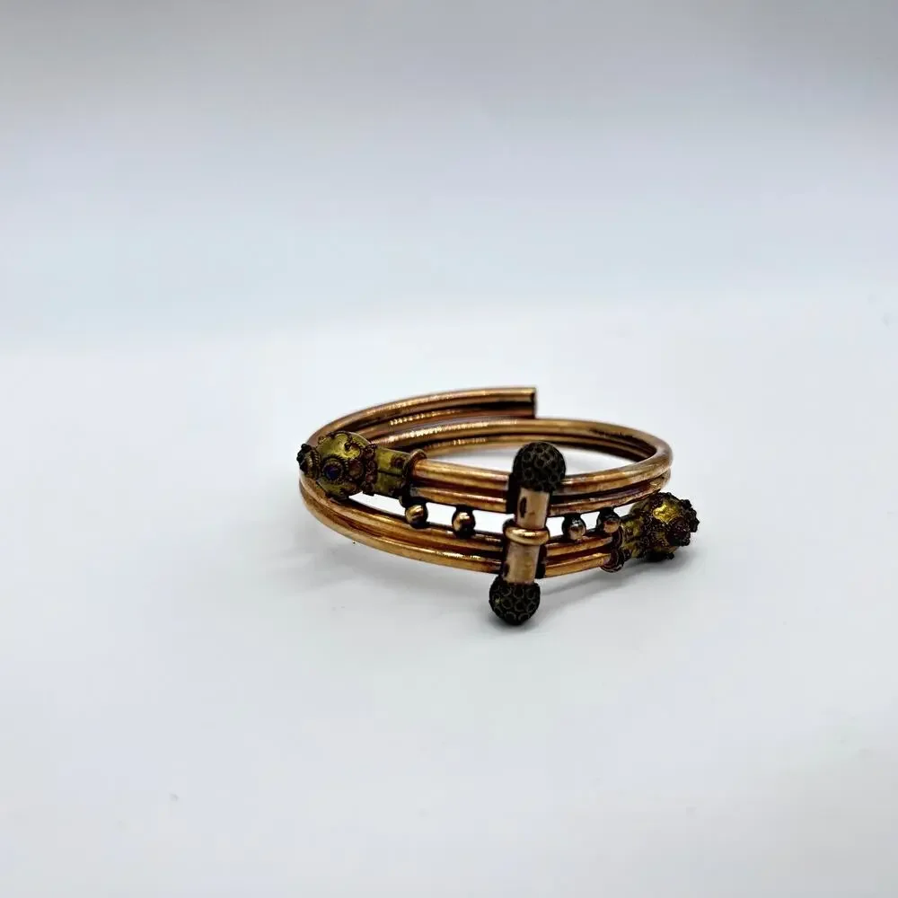 Vintage Victorian Etruscan Revival Bypass Hinged Bangle Bracelet Jewelry